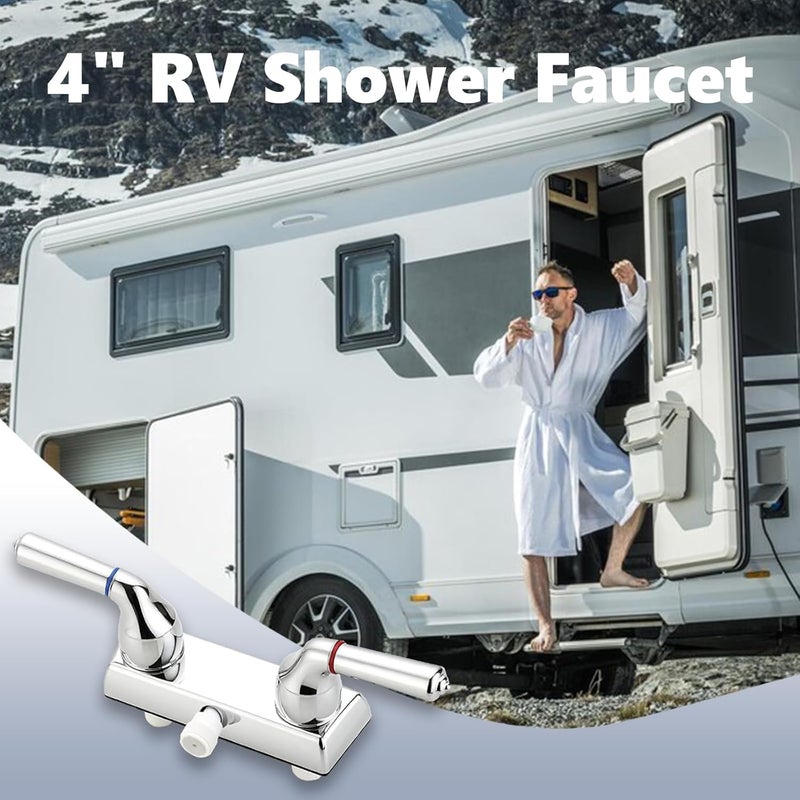 OasisFlow RV Shower Faucet 4" Camper Shower Faucet Replacement Valve Diverter with Hot/Cold Handles Compatible with Dura Faucet DF-SA100C (Chrome Polished) - Image 2